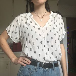Old Navy white blouse with black floral pattern